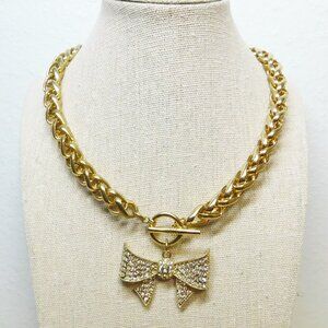 Large Gold Tone Chain Choker with Pave' Bow - Like New